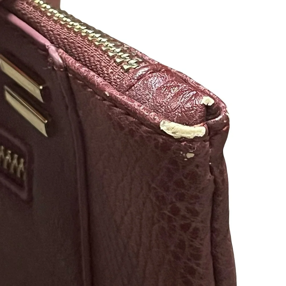 Sole Society Burgundy Faux Leather Wristlet Clutch Animal Print Lining Gold Zip